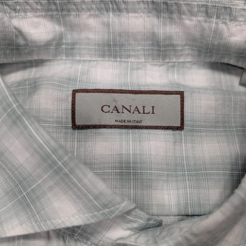 Canali Shirt Mens XL Green Check Cotton Ombre Sport Button Up Long Sleeve Office - Picture 3 of 7